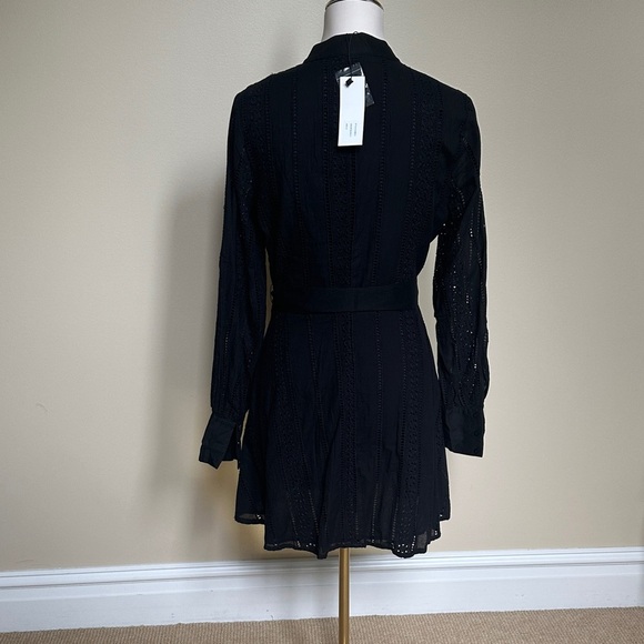 NWT Black Eyelet Long Sleeve Dress, Belted Cotton Dress-Classic Chic Fit & Flare - Picture 3 of 8